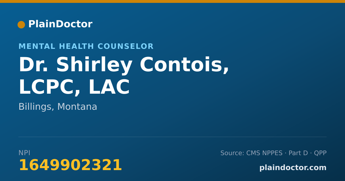 Shareable card for Shirley Contois, LCPC, LAC - Mental Health Counselor, Billings, MT