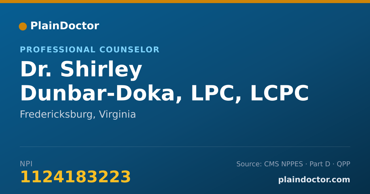 Shareable card for Shirley Dunbar-Doka, LPC, LCPC - Professional Counselor, Fredericksburg, VA