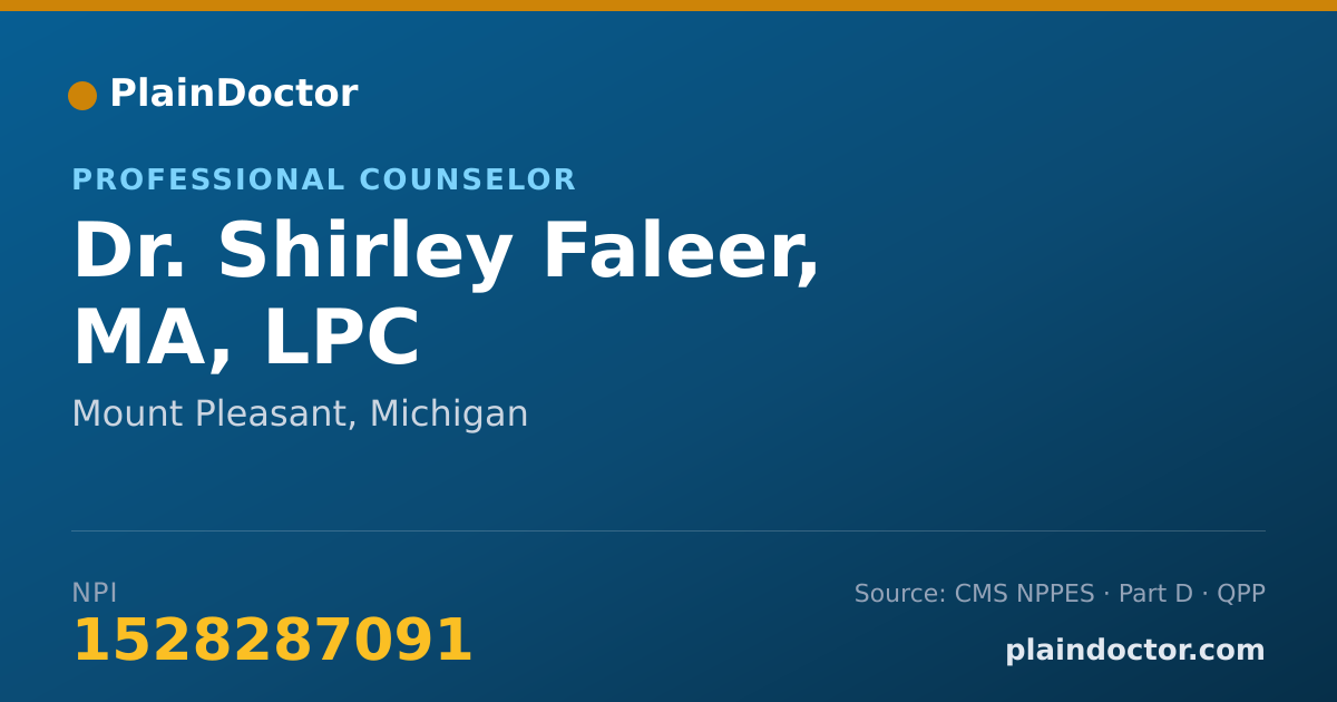 Shareable card for Shirley Faleer, MA, LPC - Professional Counselor, Mount Pleasant, MI