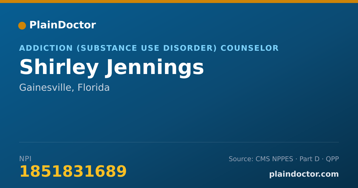Shareable card for Shirley Jennings - Addiction (Substance Use Disorder) Counselor, Gainesville, FL