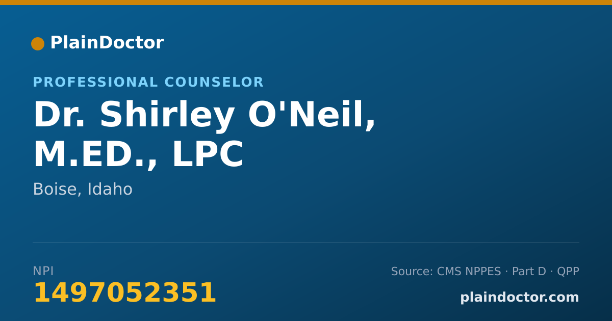 Shareable card for Shirley O'Neil, M.ED., LPC - Professional Counselor, Boise, ID
