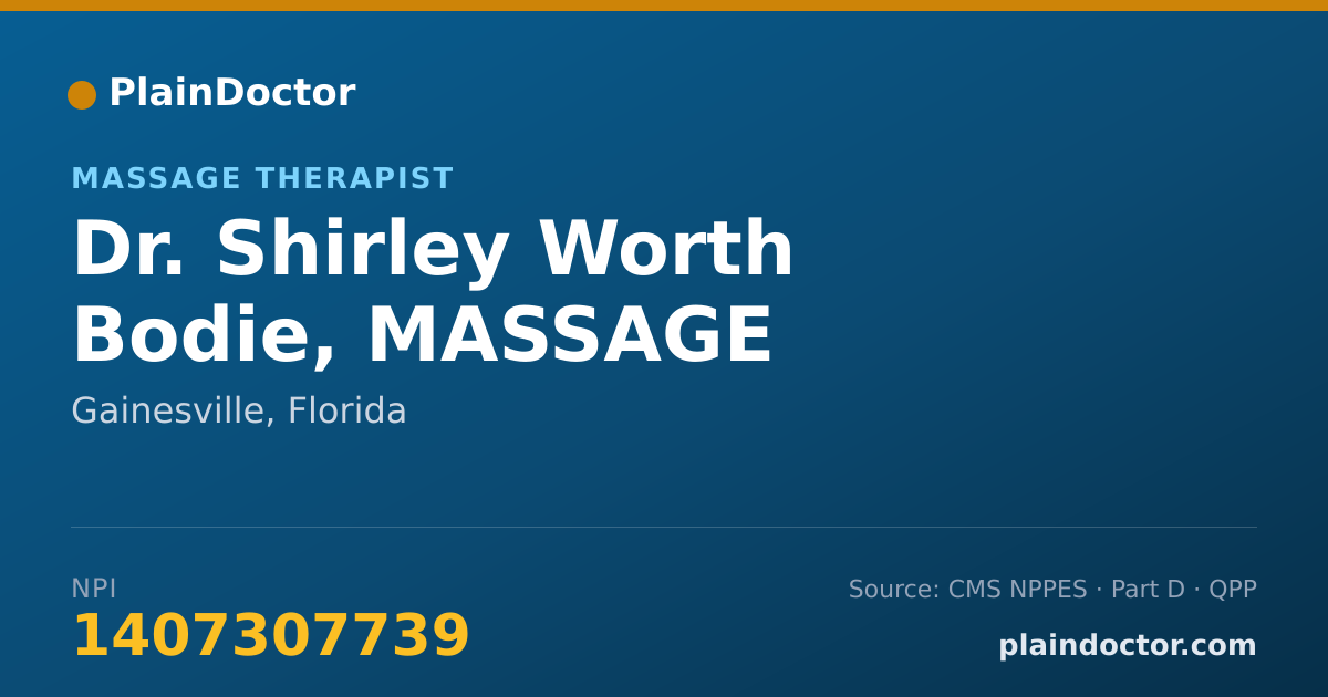Shareable card for Shirley Worth Bodie, MASSAGE THERAPIST - Massage Therapist, Gainesville, FL