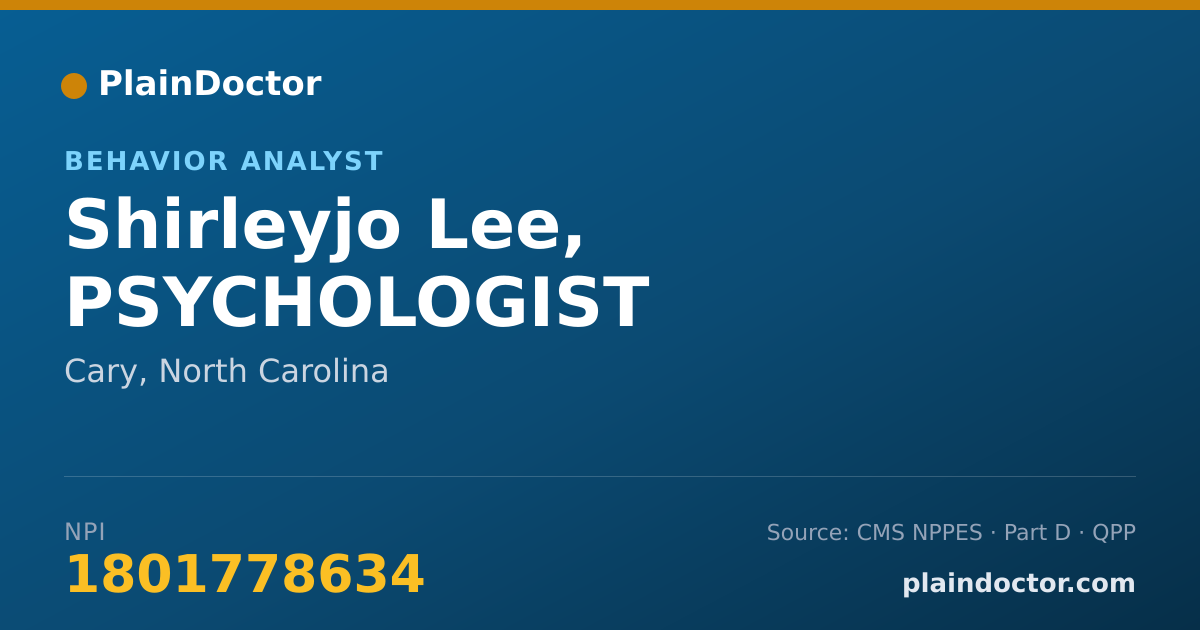 Shareable card for Shirleyjo Lee, PSYCHOLOGIST - Behavior Analyst, Cary, NC