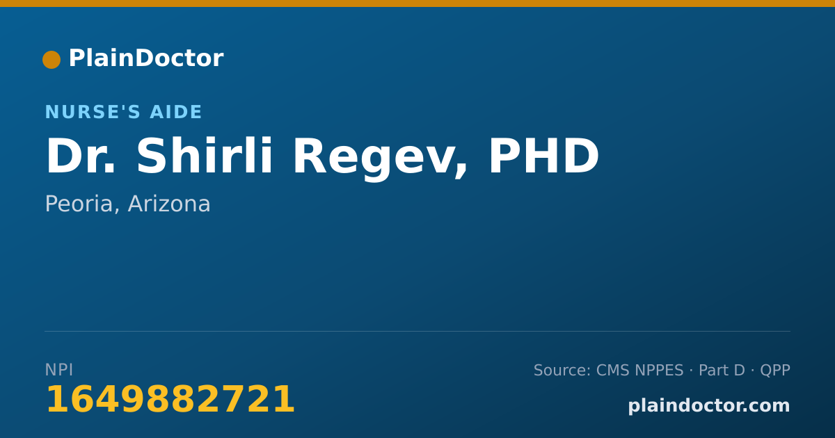 Shareable card for Shirli Regev, PHD - Nurse's Aide, Peoria, AZ