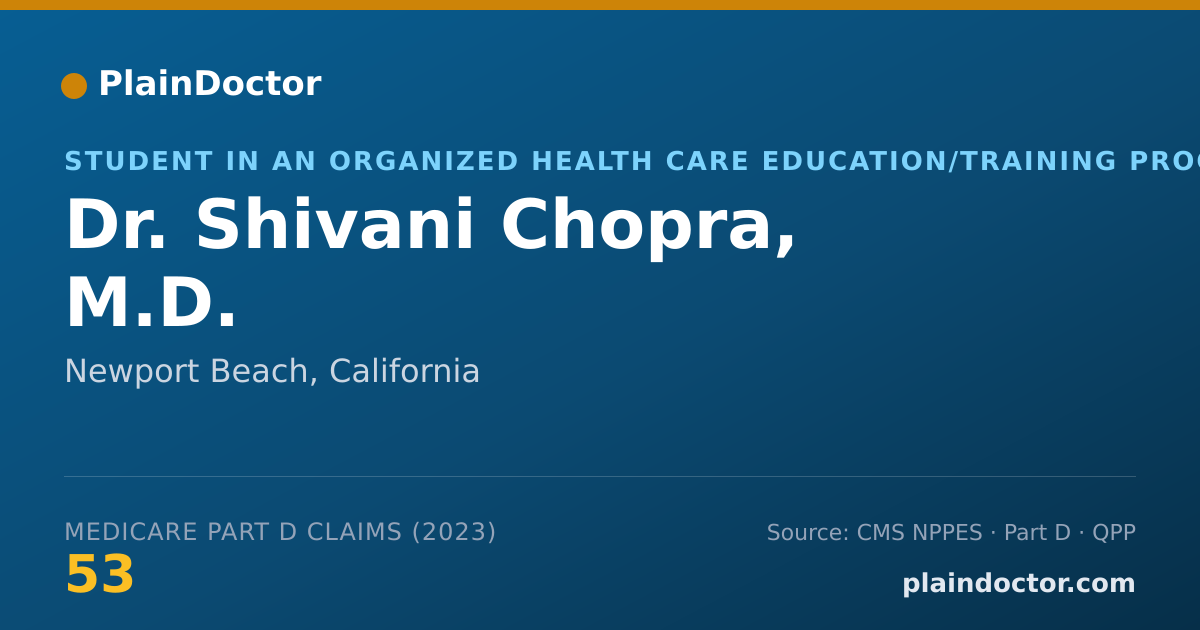 Shareable card for Shivani Chopra, M.D. - Student in an Organized Health Care Education/Training Program, Newport Beach, CA