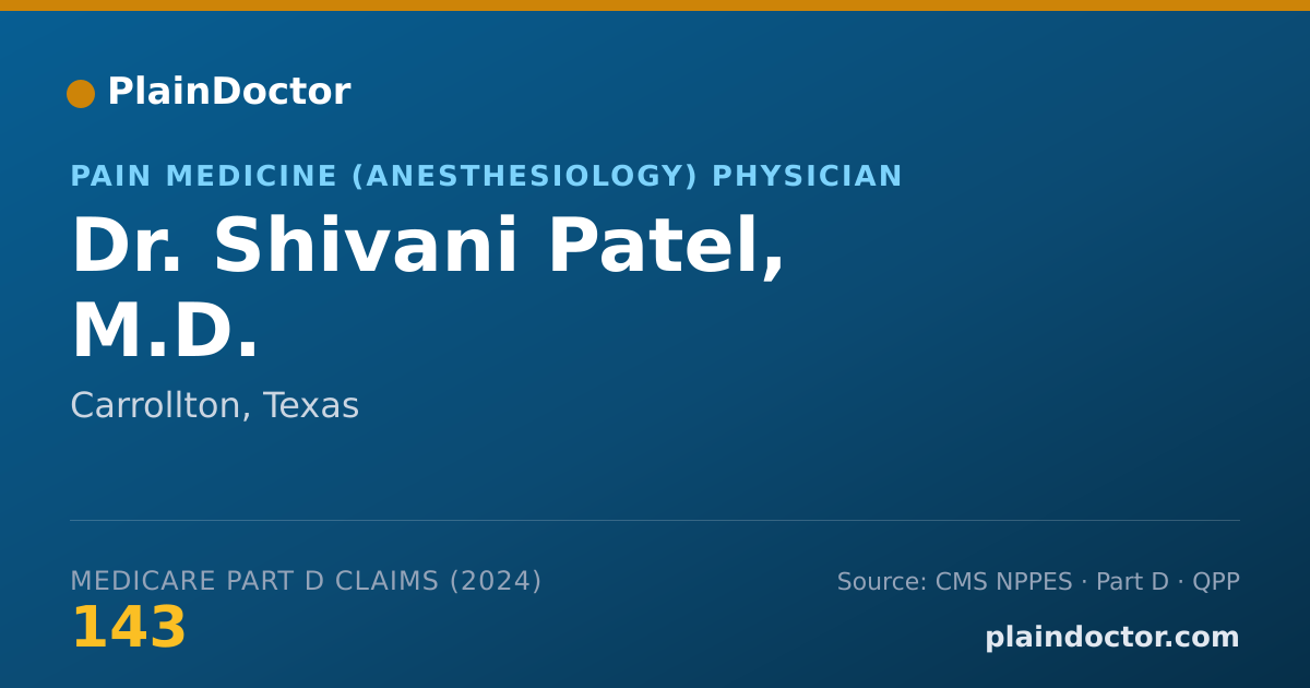 Shareable card for Shivani Patel, M.D. - Pain Medicine (Anesthesiology) Physician, Carrollton, TX