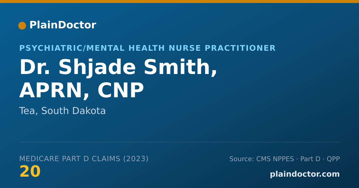 Shareable card for Shjade Smith, APRN, CNP - Psychiatric/Mental Health Nurse Practitioner, Tea, SD