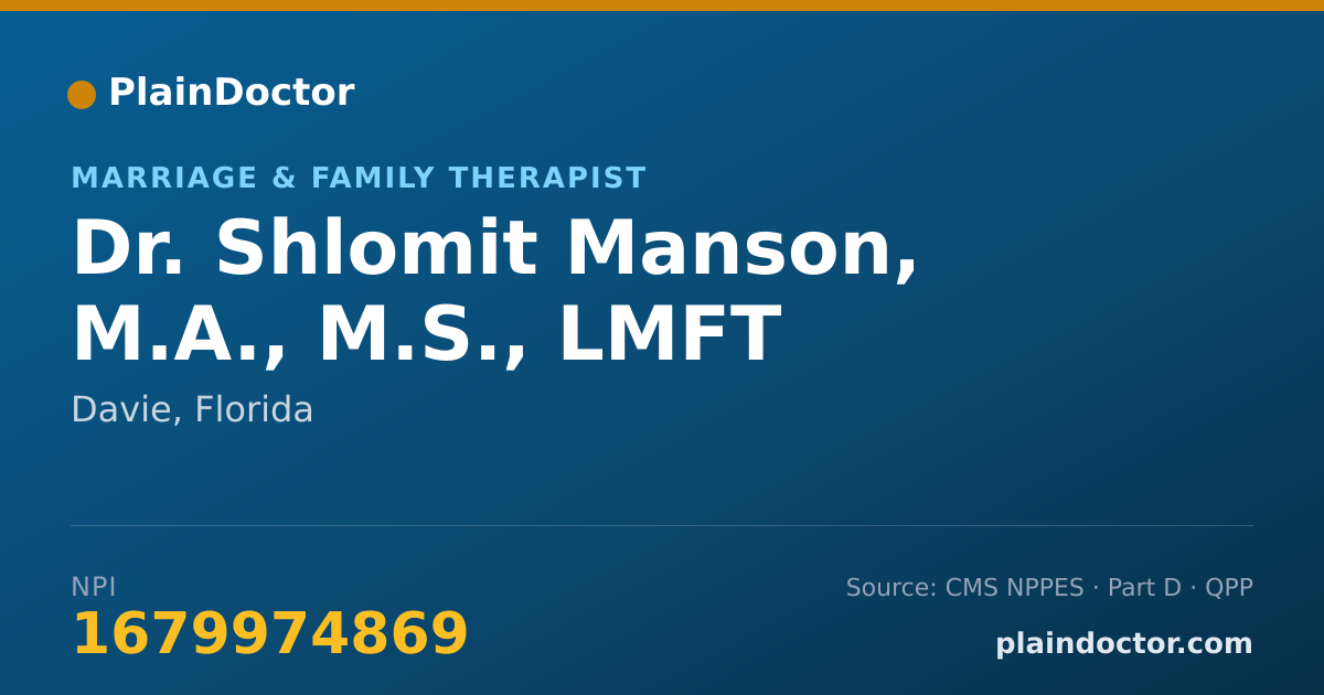Shareable card for Shlomit Manson, M.A., M.S., LMFT - Marriage & Family Therapist, Davie, FL