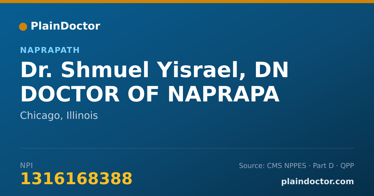 Shareable card for Shmuel Yisrael, DN DOCTOR OF NAPRAPA - Naprapath, Chicago, IL
