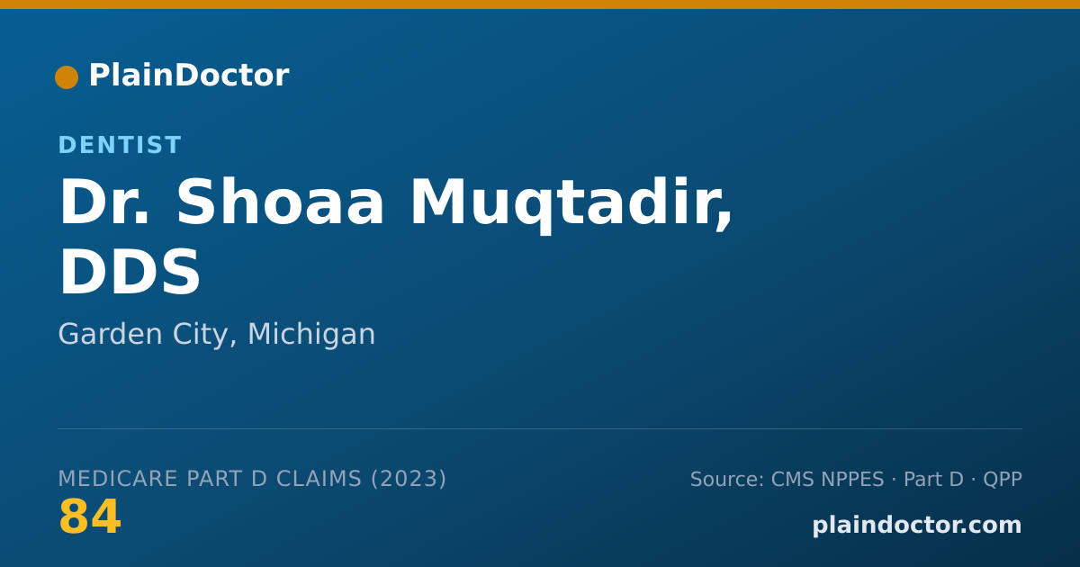 Shareable card for Shoaa Muqtadir, DDS - Dentist, Garden City, MI