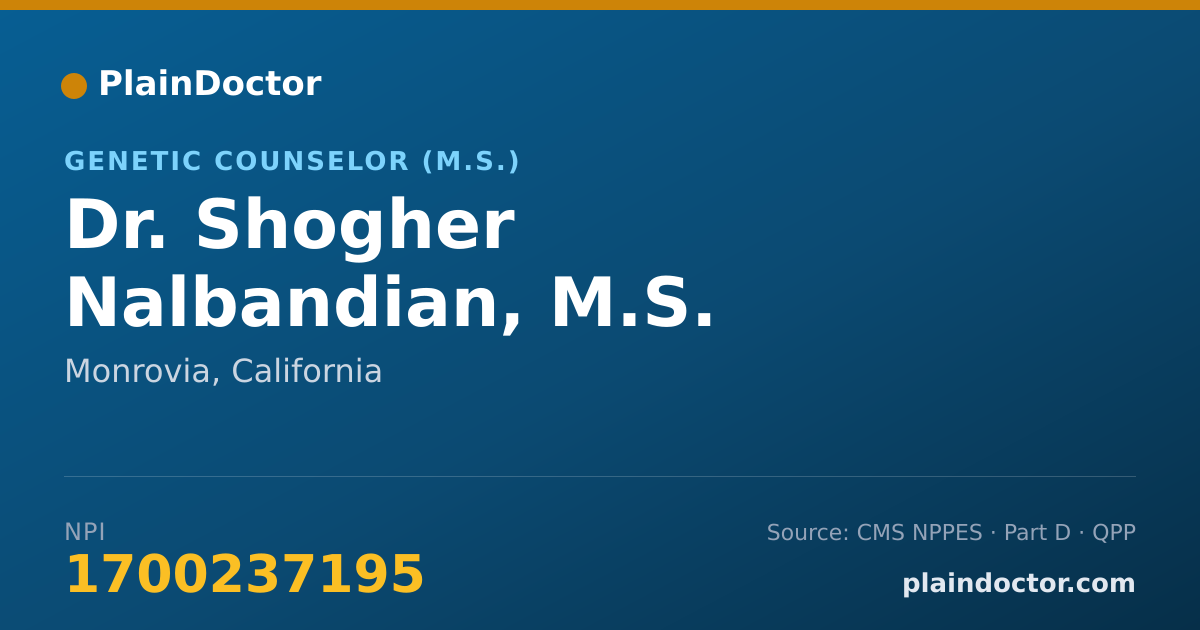 Shareable card for Shogher Nalbandian, M.S. - Genetic Counselor (M.S.), Monrovia, CA