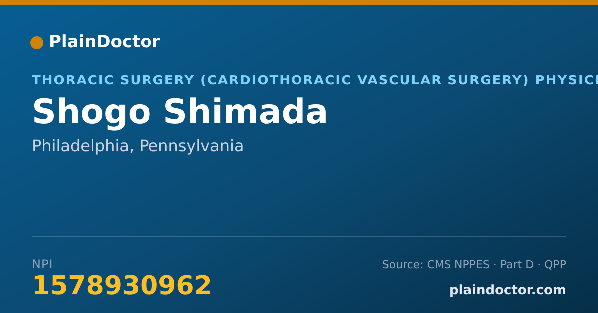 Shareable card for Shogo Shimada - Thoracic Surgery (Cardiothoracic Vascular Surgery) Physician, Philadelphia, PA