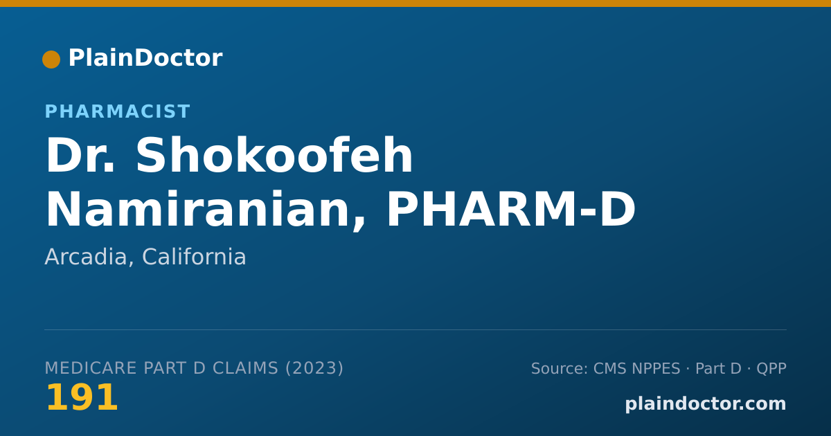 Shareable card for Shokoofeh Namiranian, PHARM-D - Pharmacist, Arcadia, CA