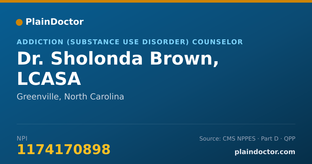 Shareable card for Sholonda Brown, LCASA - Addiction (Substance Use Disorder) Counselor, Greenville, NC