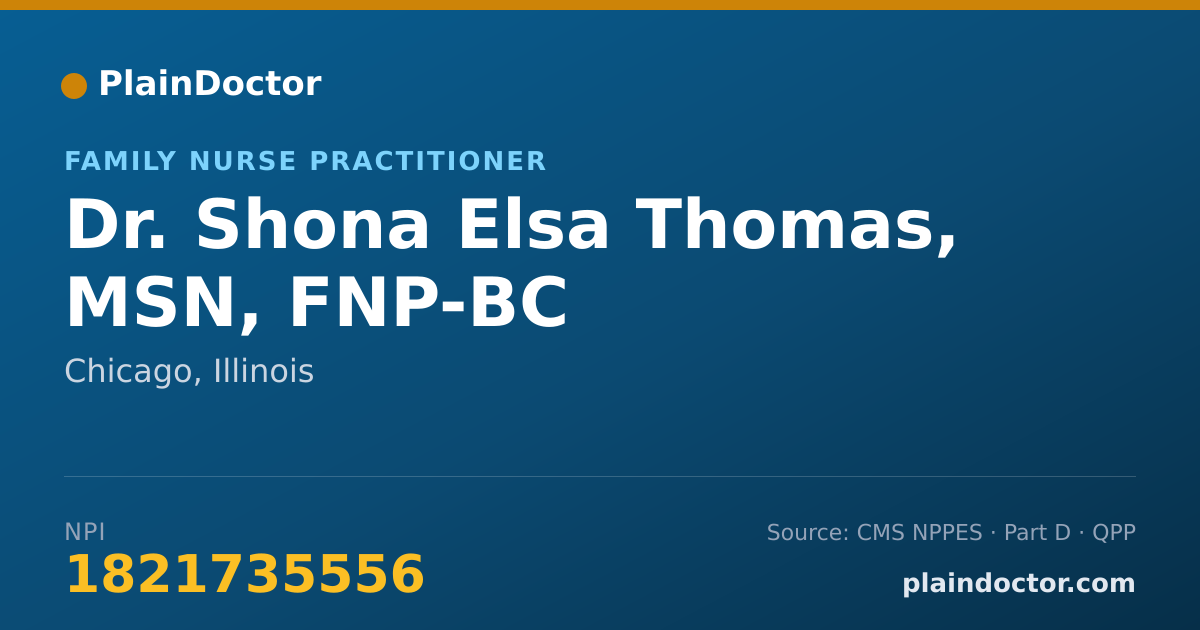 Shareable card for Shona Elsa Thomas, MSN, FNP-BC - Family Nurse Practitioner, Chicago, IL