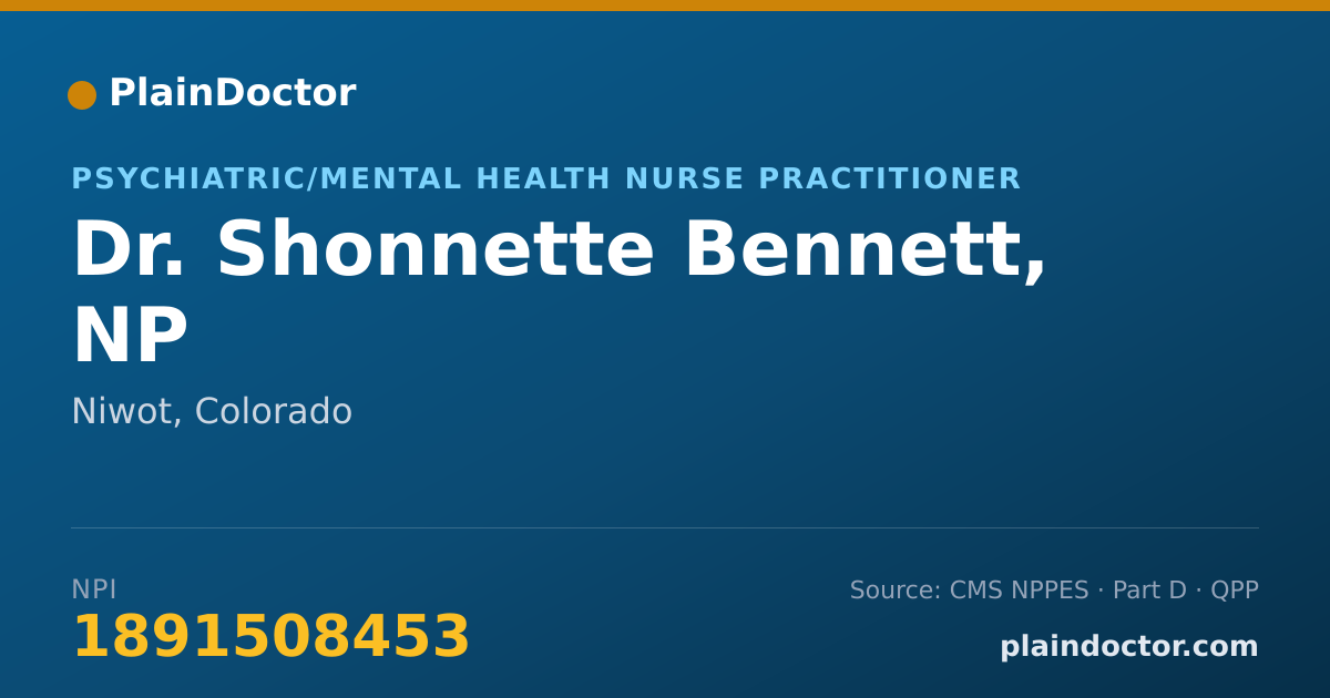 Shareable card for Shonnette Bennett, NP - Psychiatric/Mental Health Nurse Practitioner, Niwot, CO