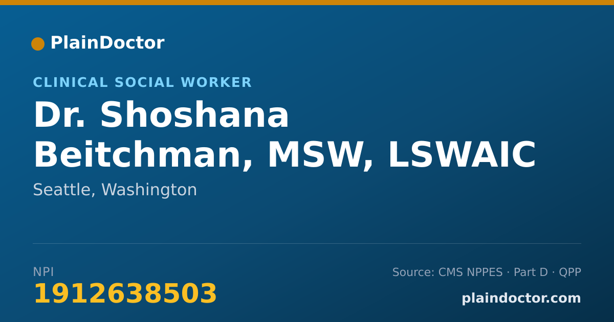 Shareable card for Shoshana Beitchman, MSW, LSWAIC - Clinical Social Worker, Seattle, WA