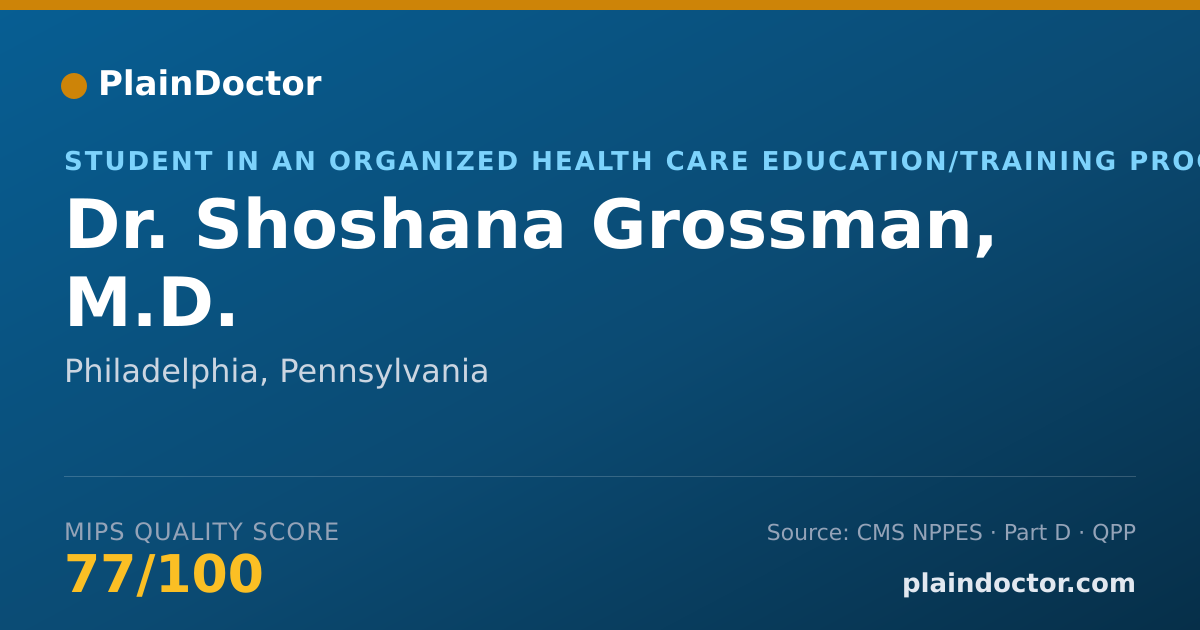 Shareable card for Shoshana Grossman, M.D. - Student in an Organized Health Care Education/Training Program, Philadelphia, PA