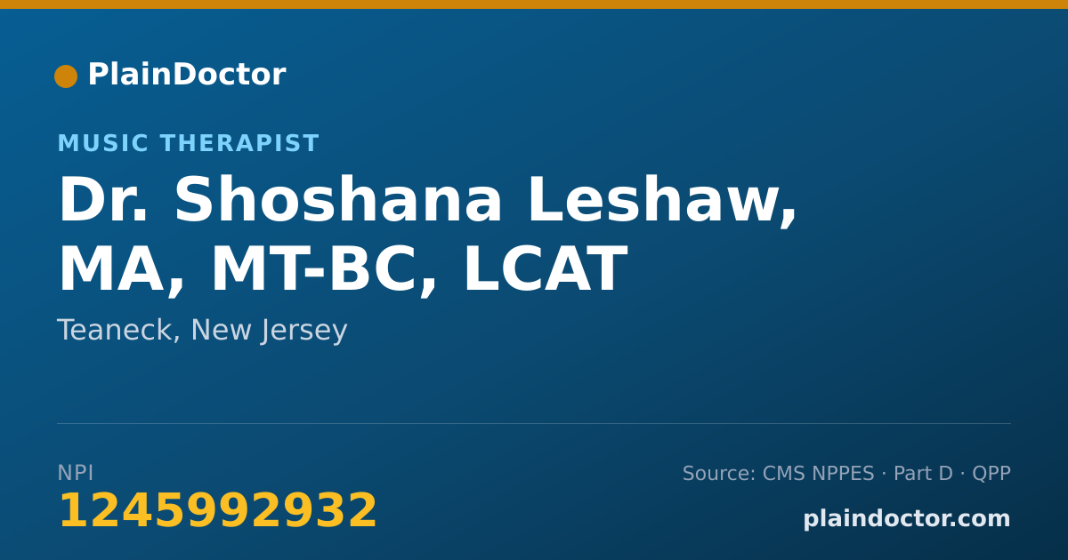 Shareable card for Shoshana Leshaw, MA, MT-BC, LCAT - Music Therapist, Teaneck, NJ