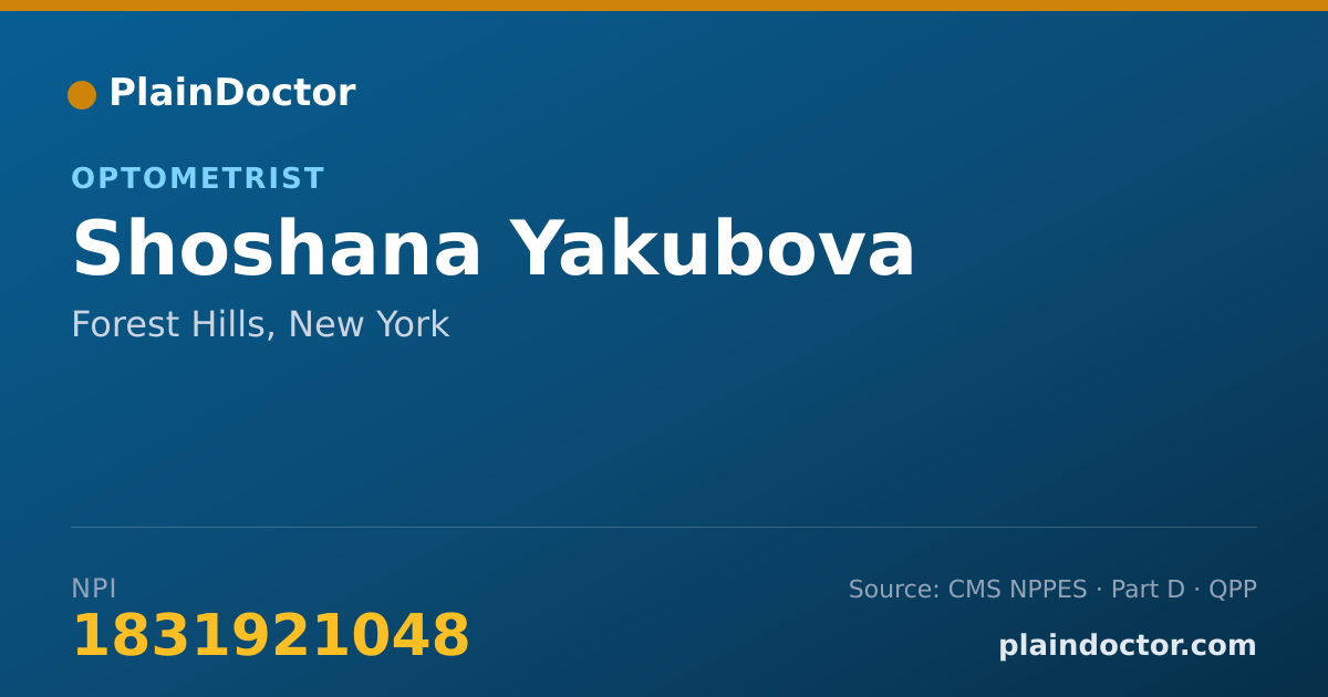 Shareable card for Shoshana Yakubova - Optometrist, Forest Hills, NY