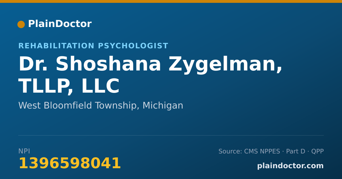 Shareable card for Shoshana Zygelman, TLLP, LLC - Rehabilitation Psychologist, West Bloomfield Township, MI