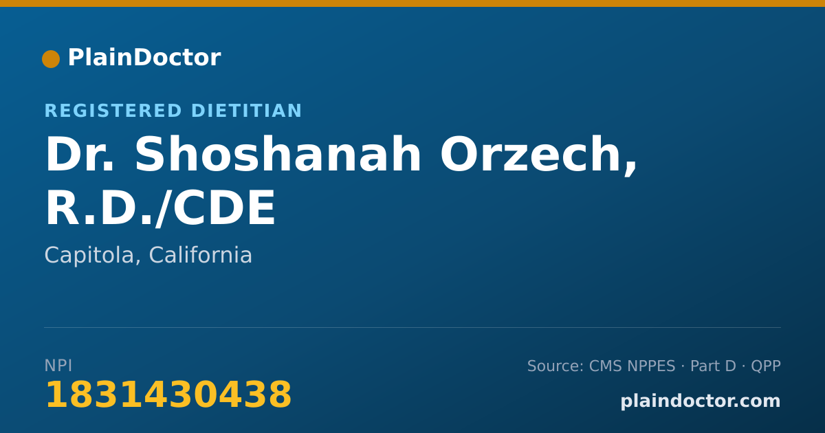 Shareable card for Shoshanah Orzech, R.D./CDE - Registered Dietitian, Capitola, CA