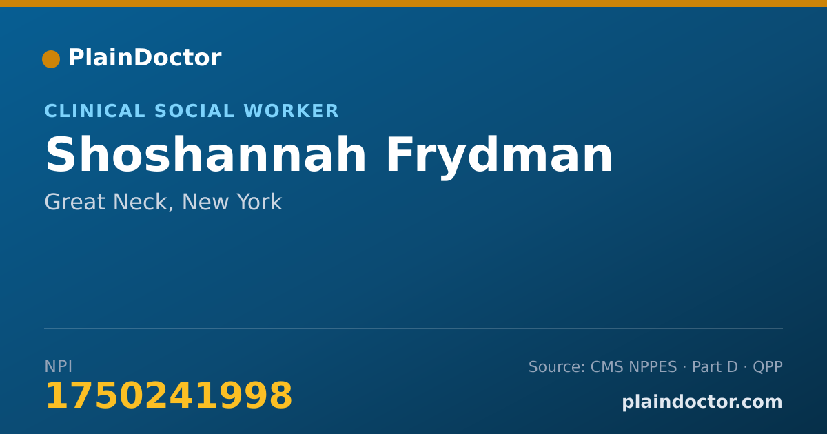 Shareable card for Shoshannah Frydman - Clinical Social Worker, Great Neck, NY