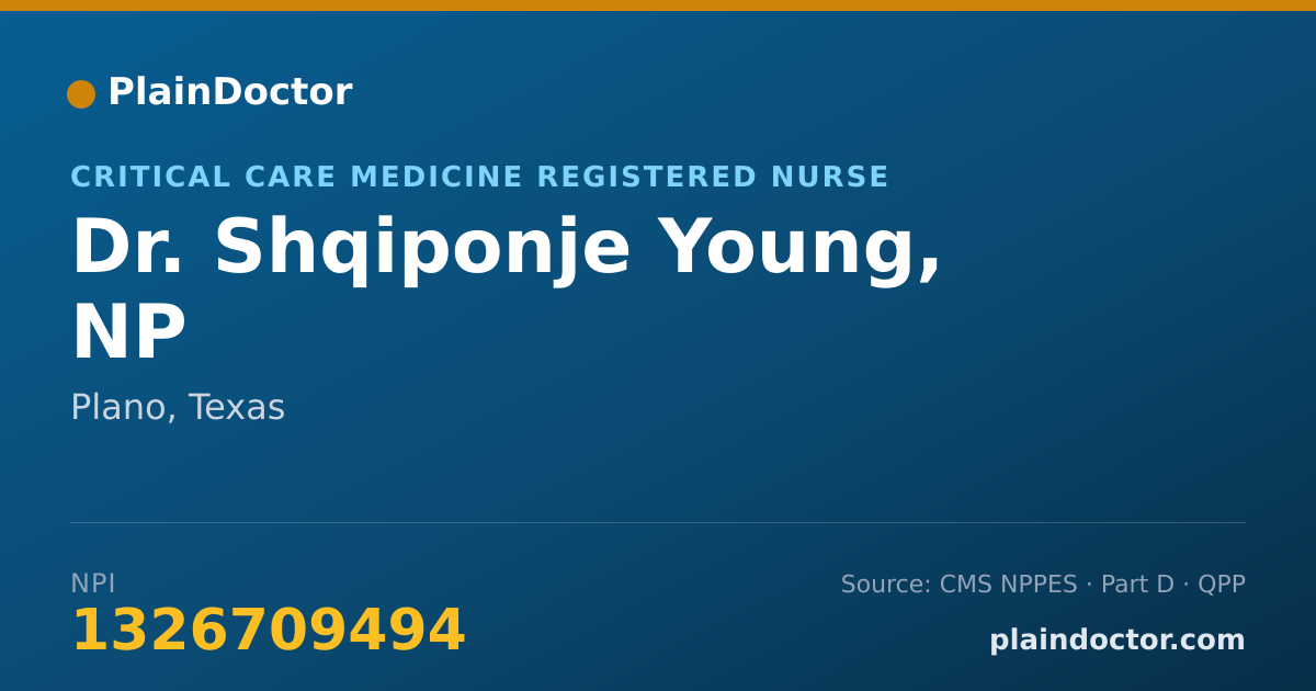 Shareable card for Shqiponje Young, NP - Critical Care Medicine Registered Nurse, Plano, TX