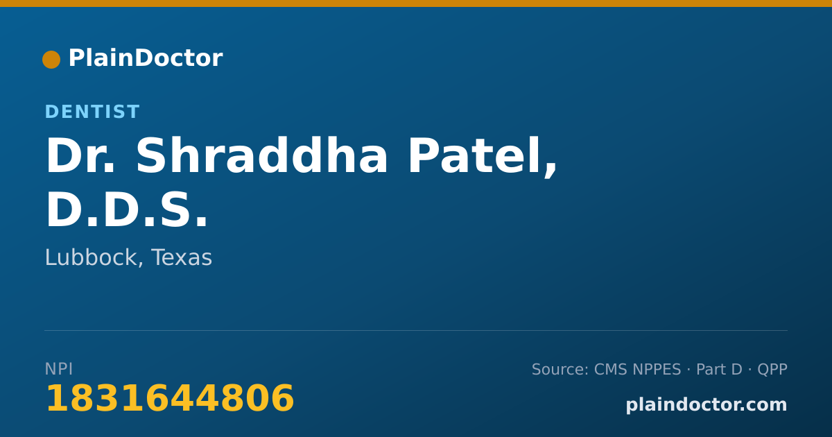Shareable card for Shraddha Patel, D.D.S. - Dentist, Lubbock, TX