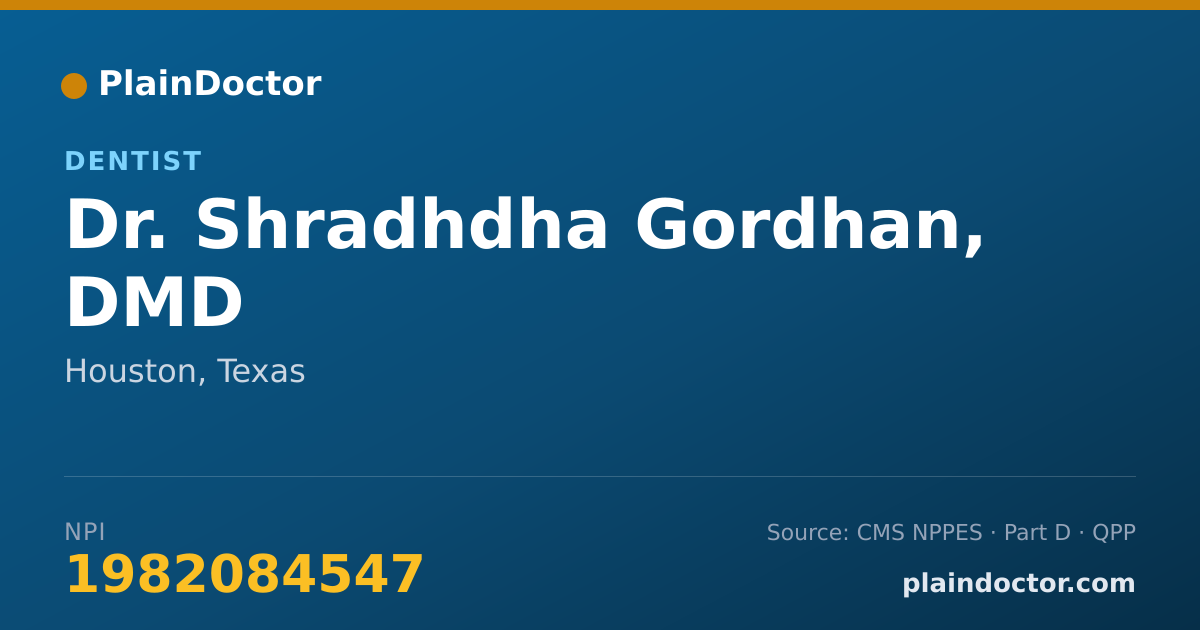 Shareable card for Shradhdha Gordhan, DMD - Dentist, Houston, TX