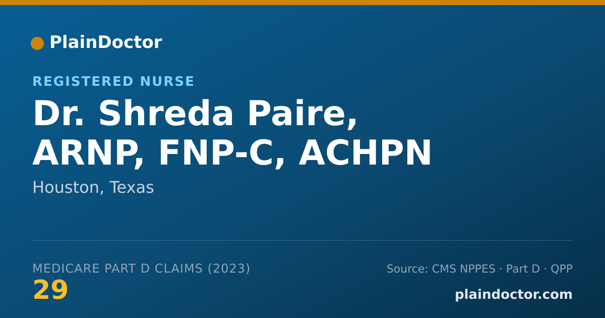 Shareable card for Shreda Paire, ARNP, FNP-C, ACHPN - Registered Nurse, Houston, TX