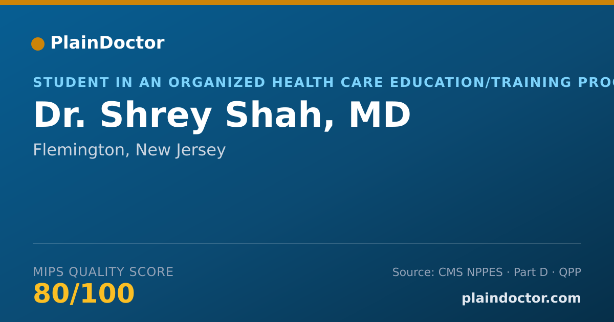 Shareable card for Shrey Shah, MD - Student in an Organized Health Care Education/Training Program, Flemington, NJ
