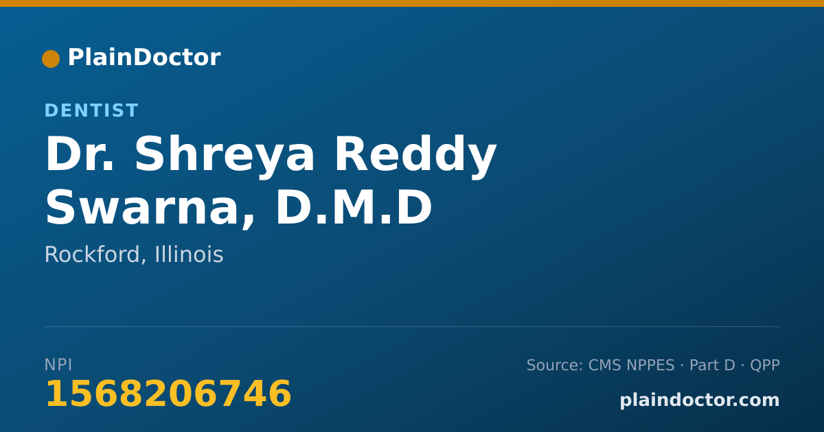 Shareable card for Shreya Reddy Swarna, D.M.D - Dentist, Rockford, IL