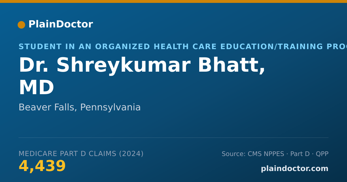 Shareable card for Shreykumar Bhatt, MD - Student in an Organized Health Care Education/Training Program, Beaver Falls, PA