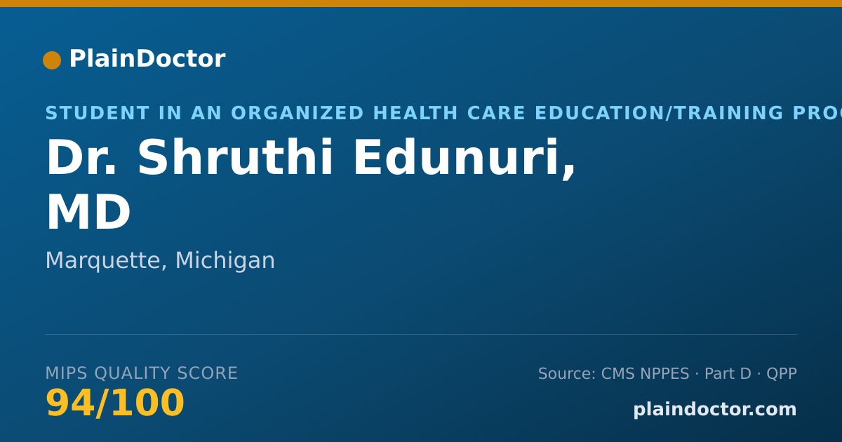 Shareable card for Shruthi Edunuri, MD - Student in an Organized Health Care Education/Training Program, Marquette, MI