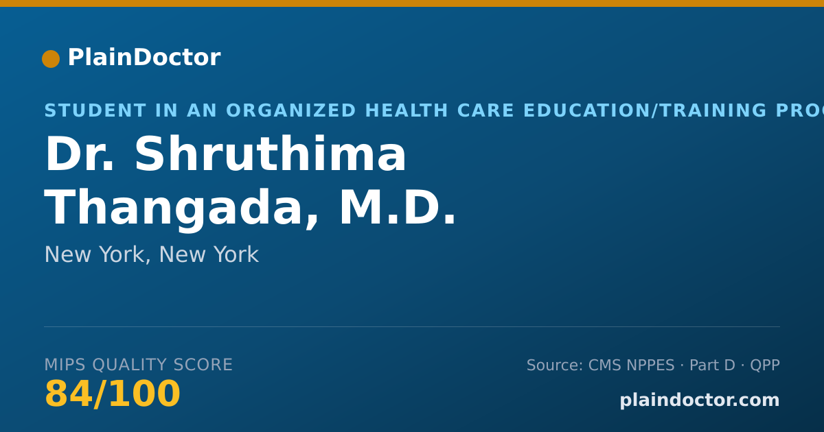 Shareable card for Shruthima Thangada, M.D. - Student in an Organized Health Care Education/Training Program, New York, NY