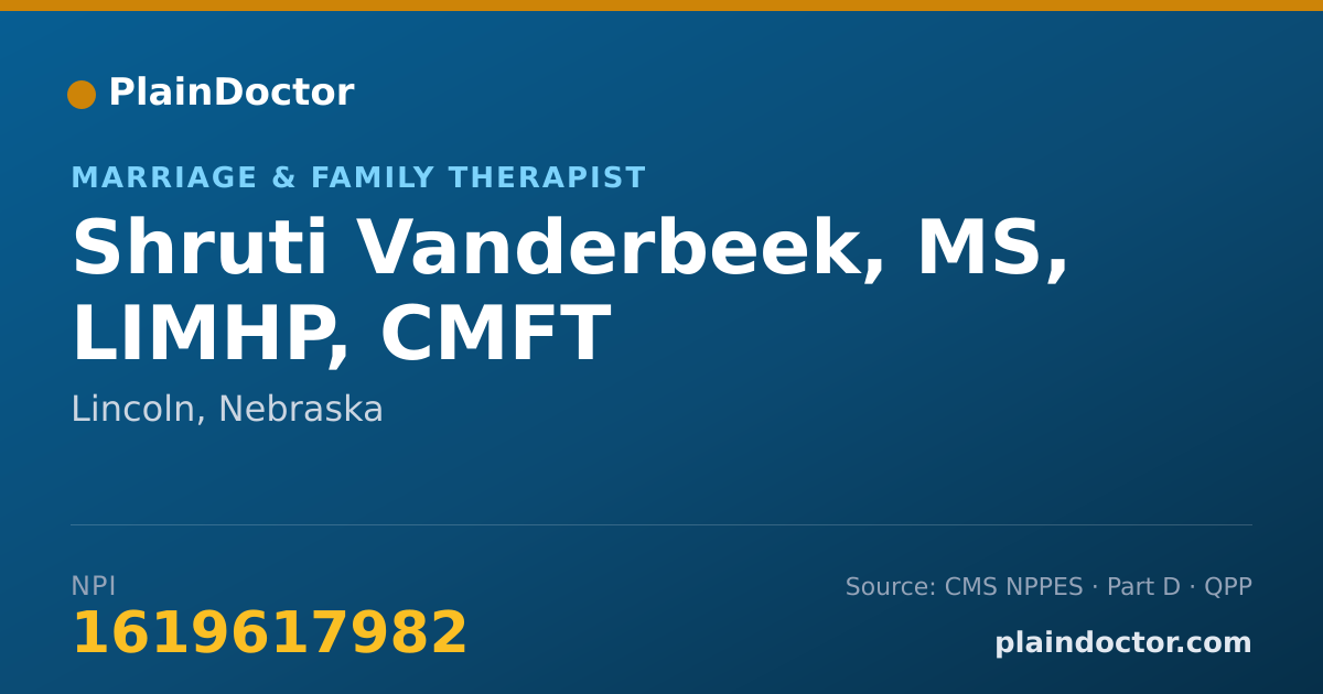 Shareable card for Shruti Vanderbeek, MS, LIMHP, CMFT - Marriage & Family Therapist, Lincoln, NE