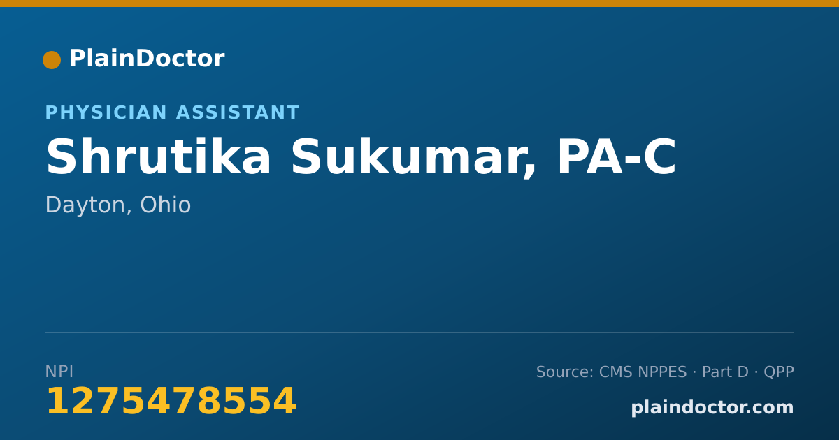 Shareable card for Shrutika Sukumar, PA-C - Physician Assistant, Dayton, OH
