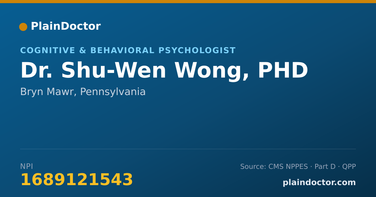 Shareable card for Shu-Wen Wong, PHD - Cognitive & Behavioral Psychologist, Bryn Mawr, PA