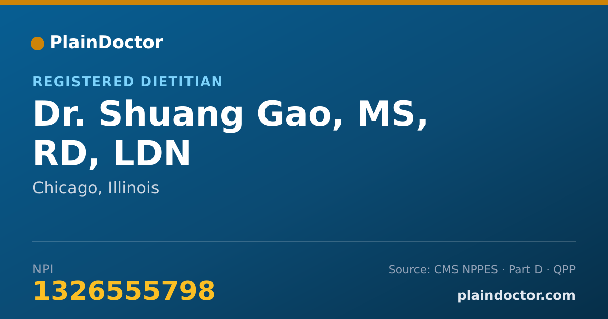 Shareable card for Shuang Gao, MS, RD, LDN - Registered Dietitian, Chicago, IL