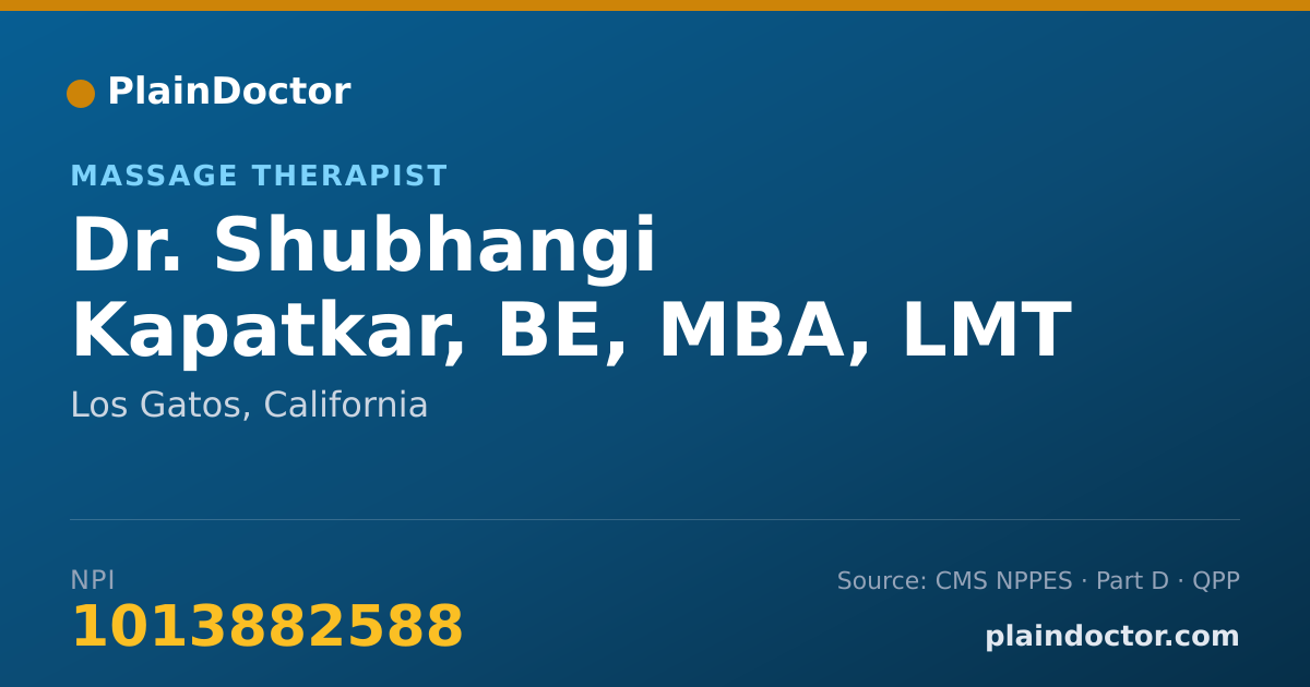 Shareable card for Shubhangi Kapatkar, BE, MBA, LMT - Massage Therapist, Los Gatos, CA