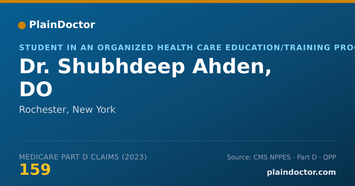 Shareable card for Shubhdeep Ahden, DO - Student in an Organized Health Care Education/Training Program, Rochester, NY