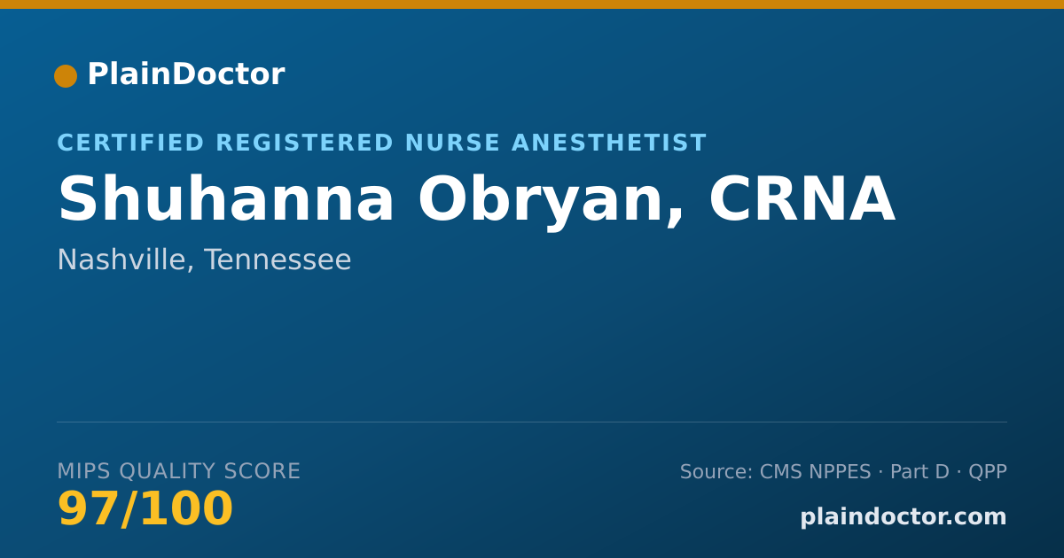 Shareable card for Shuhanna Obryan, CRNA - Certified Registered Nurse Anesthetist, Nashville, TN