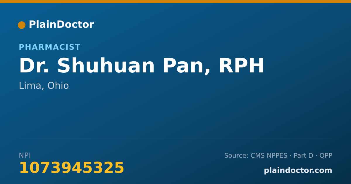Shareable card for Shuhuan Pan, RPH - Pharmacist, Lima, OH