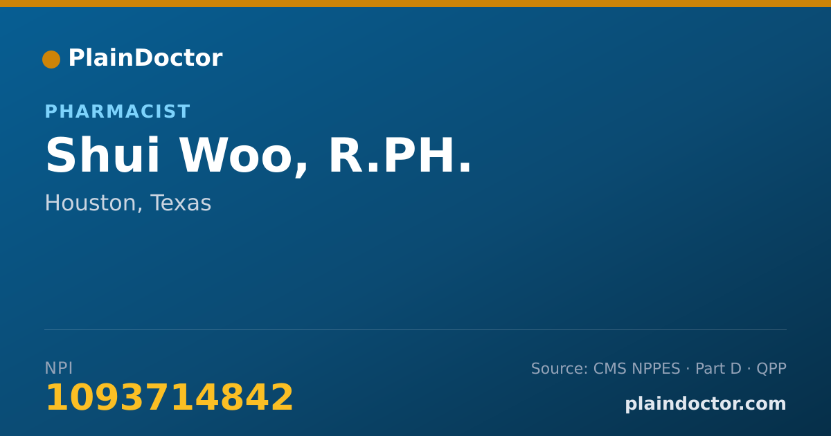 Shareable card for Shui Woo, R.PH. - Pharmacist, Houston, TX