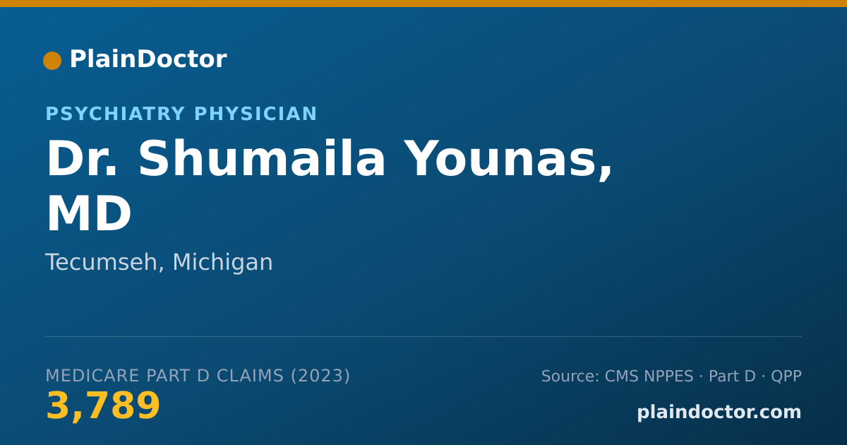 Shareable card for Shumaila Younas, MD - Psychiatry Physician, Tecumseh, MI
