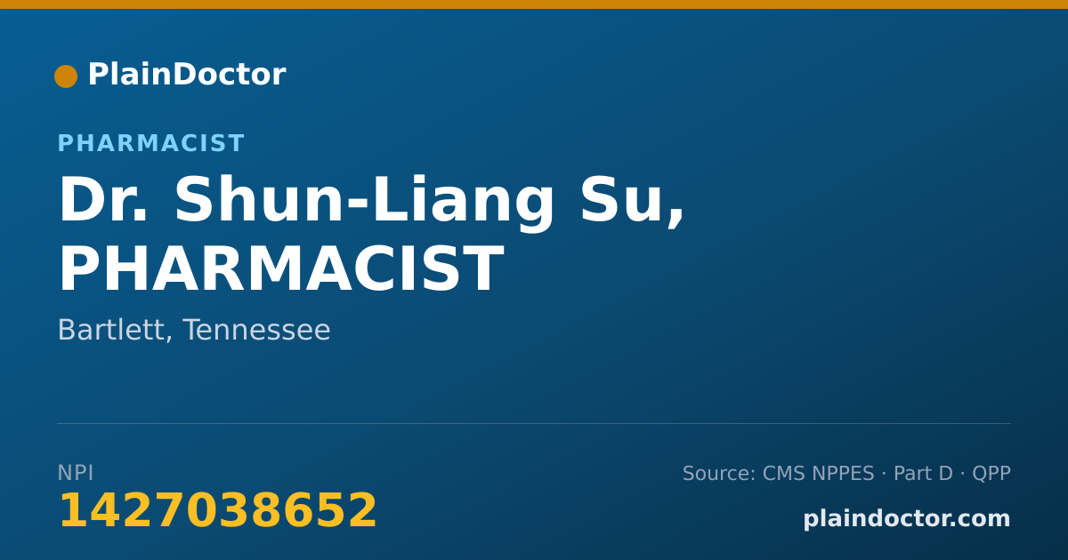 Shareable card for Shun-Liang Su, PHARMACIST - Pharmacist, Bartlett, TN