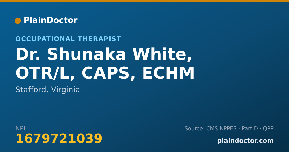 Shareable card for Shunaka White, OTR/L, CAPS, ECHM - Occupational Therapist, Stafford, VA