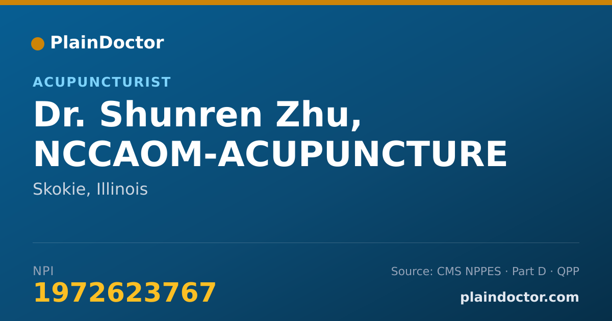 Shareable card for Shunren Zhu, NCCAOM-ACUPUNCTURE - Acupuncturist, Skokie, IL