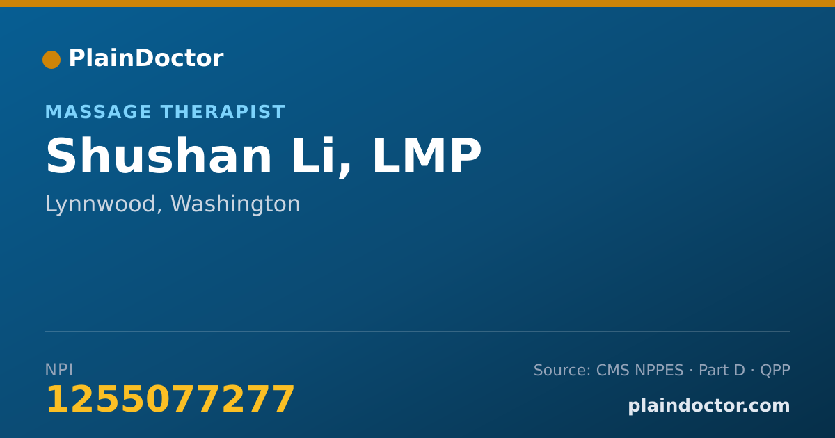 Shareable card for Shushan Li, LMP - Massage Therapist, Lynnwood, WA